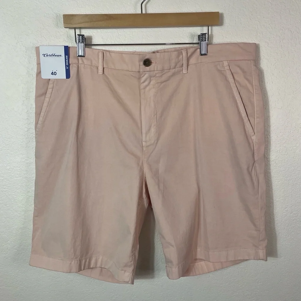 Roundtree & Yorke Carribean Chino‎ Flat 9” Shorts Pink Peach Sz 40 NWT Vacation